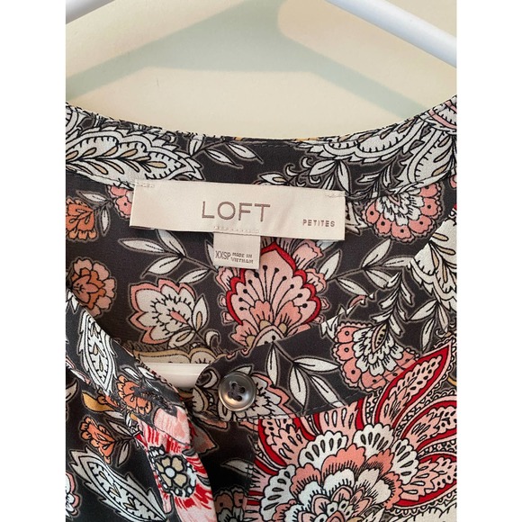 LOFT Sleeveless Blouse Gray Floral Size XXS Petite - Picture 3 of 4